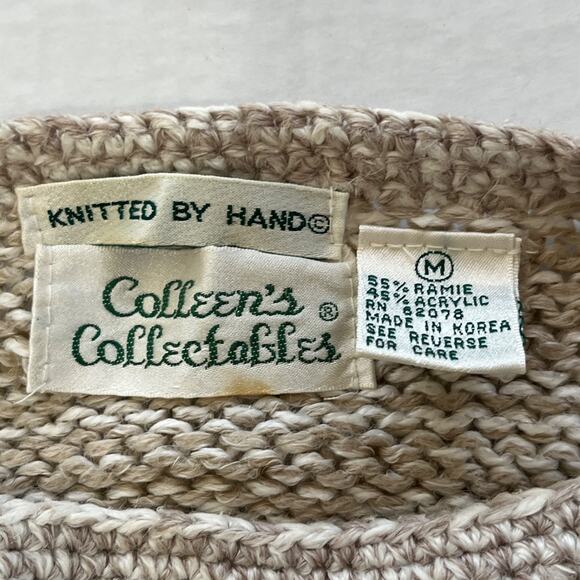 Vtg Cottage Hand knitted Womens Sweater Ramie Embroidered Flower Grandma M Cozy - Picture 3 of 8